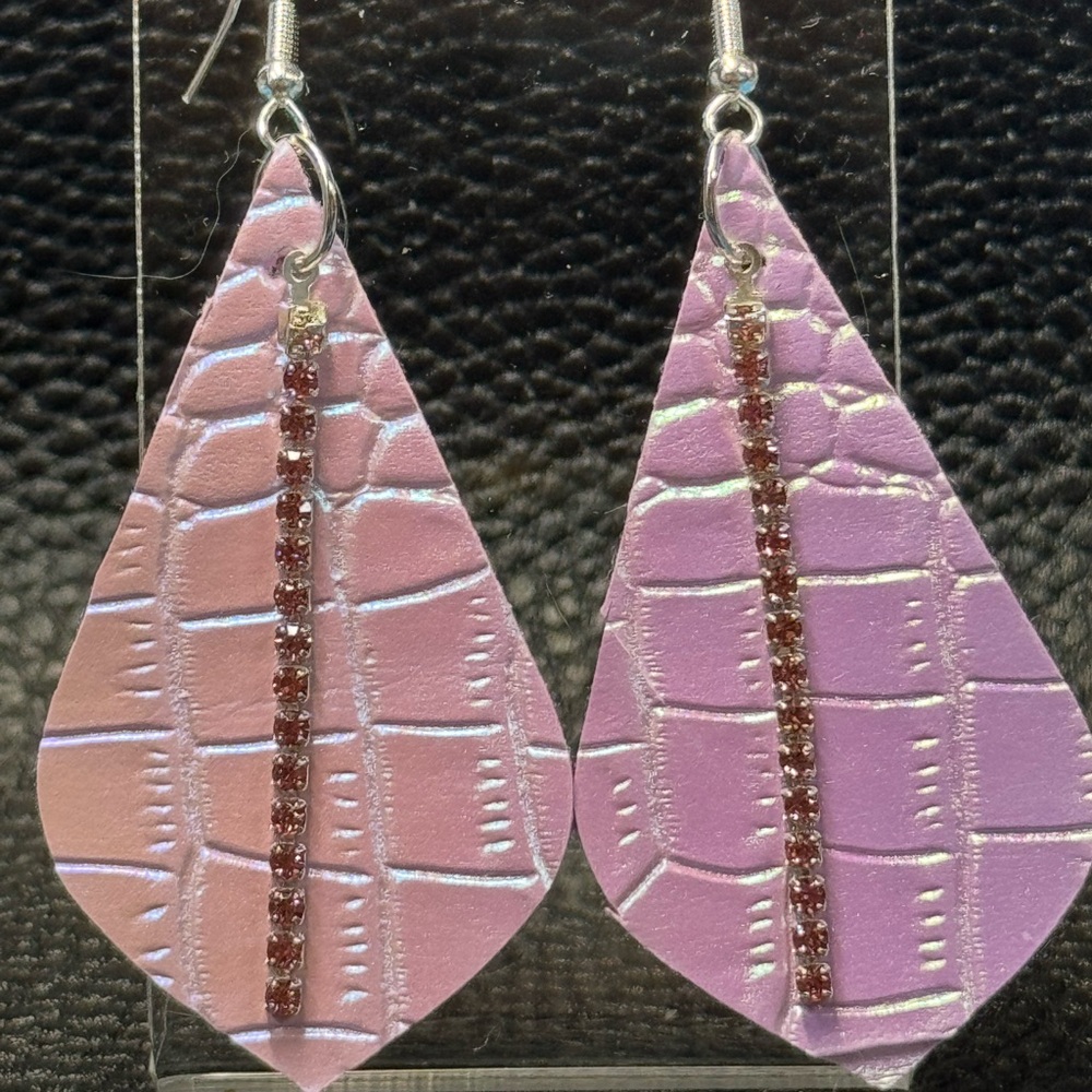 Elegant Lavender Alligator Textured Faux Leather Earrings